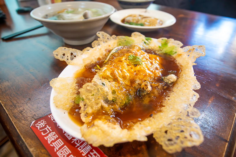 A delicious oyster omelet at Chen's Oyster Rolls.