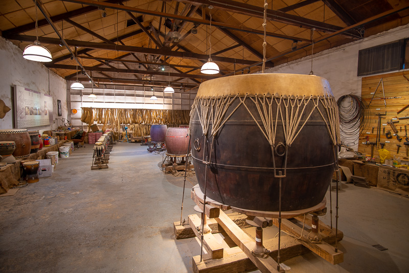 Drums on display in Ten Drums Culture Village