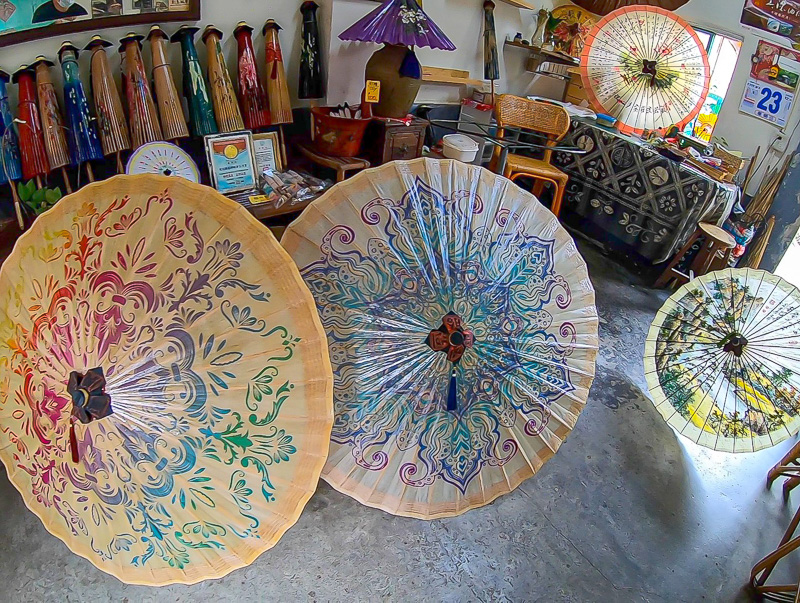 Meticulously painted oil-paper umbrellas on display in Meinong.