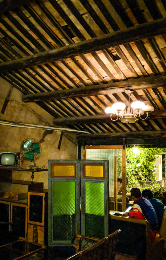 The interior of Taikoo Bar and wooden ceiling.