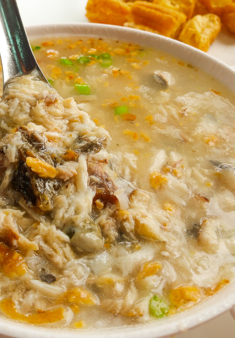 A bowl of savory fish porridge at A-Tang Porridge Shop.