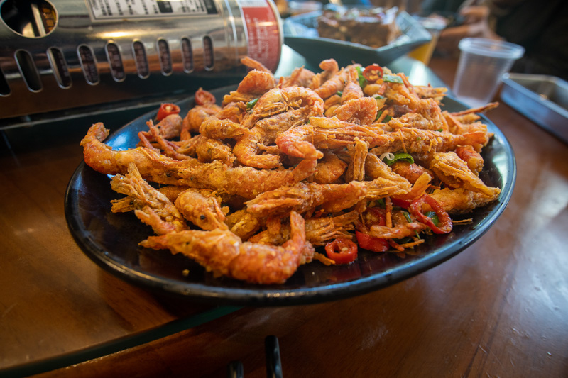 Fried wild shrimp from a nearby mountain stream.