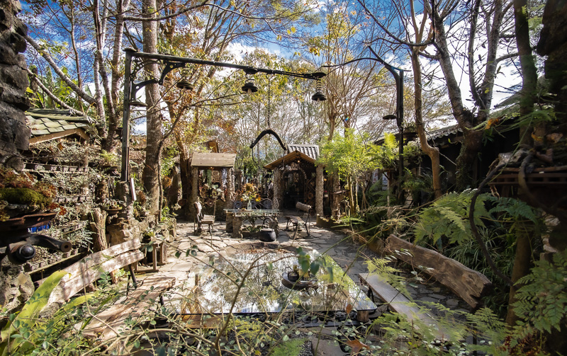 The courtyard of Ajang Home 23 welcomes natural foliage into the mix.