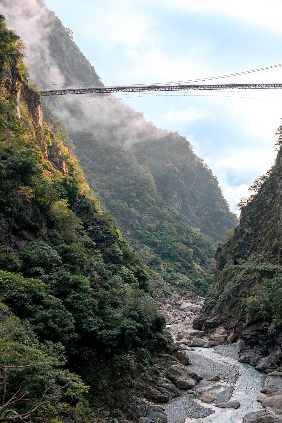 The Buluowan Suspension Bridge sits over 150 meters (450 feet) above the Liwu River.