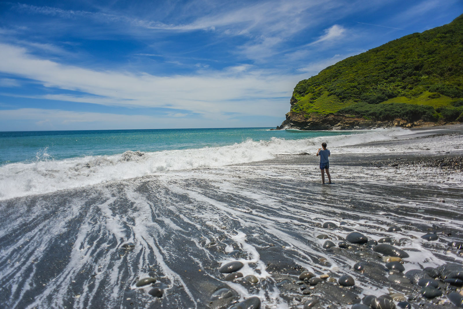 Niushan Beach features black sand and amazing views of the East Coast.