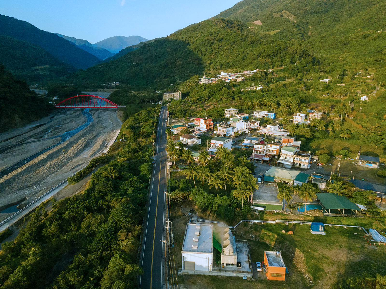 The sun rises on the hot spring town of Jinlun.