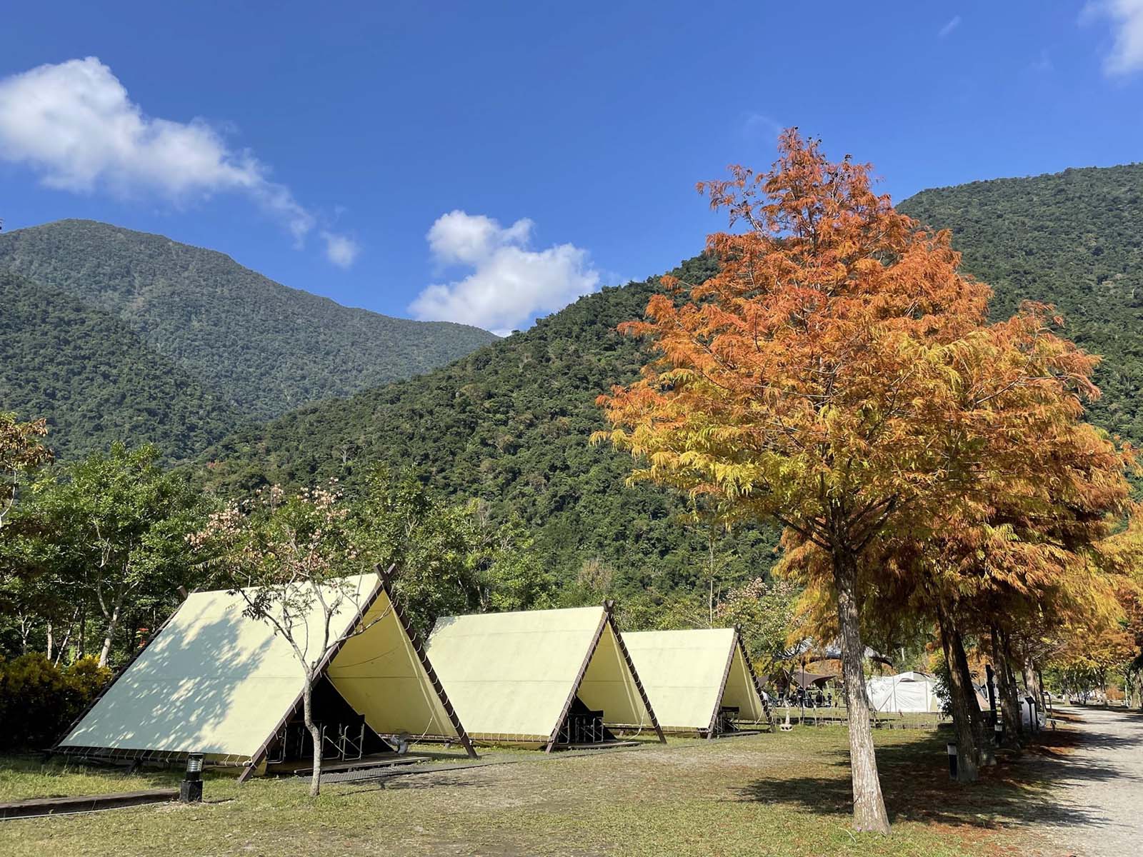 Nashannagu's leisure camping area provides tarp covered platforms.