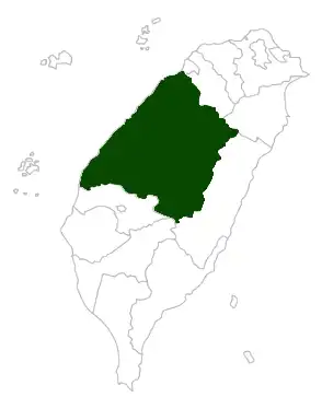 A map of Taiwan with Central Taiwan highlighted.