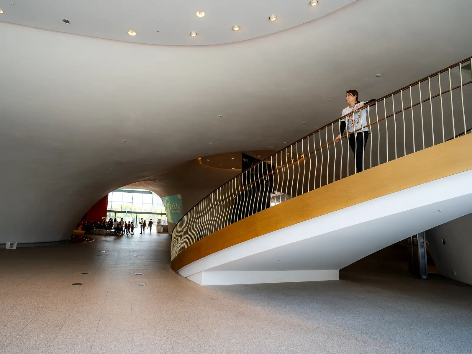 On the first floor, a wide ramp leads up a very gentle slope.