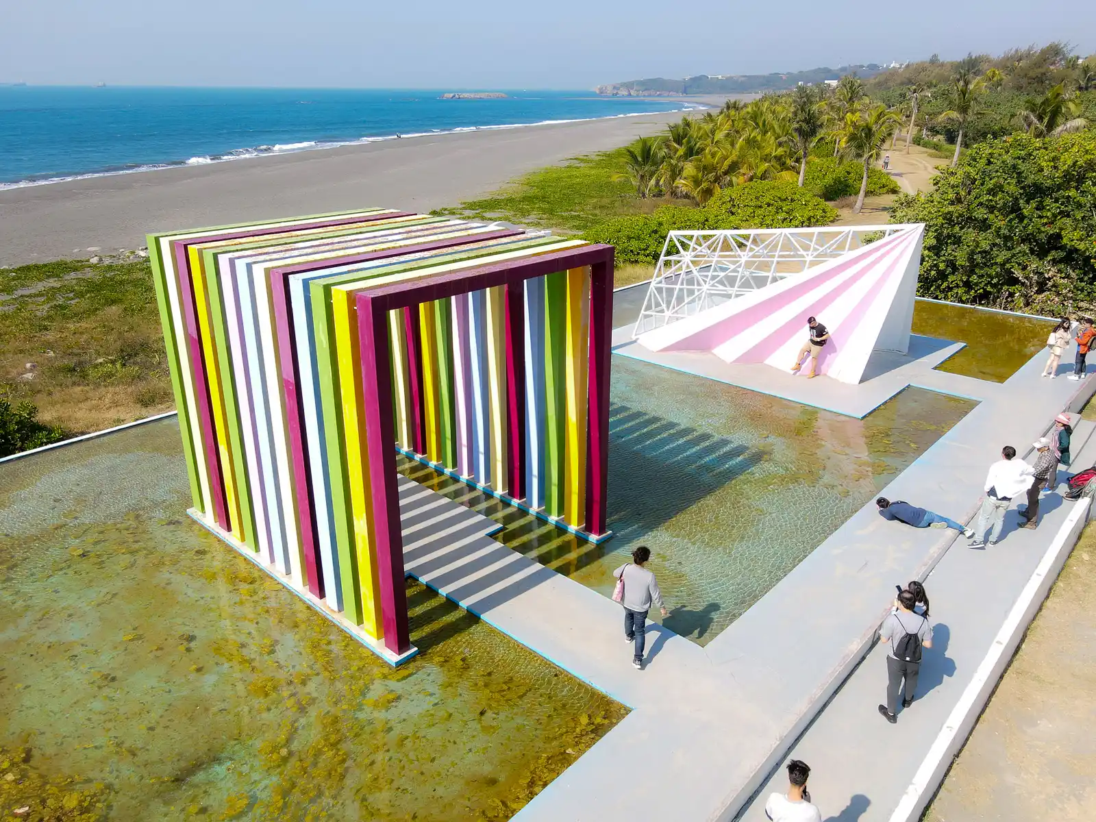 Cijin Beach stretches as far as the eye can see just behind the Rainbow Church.