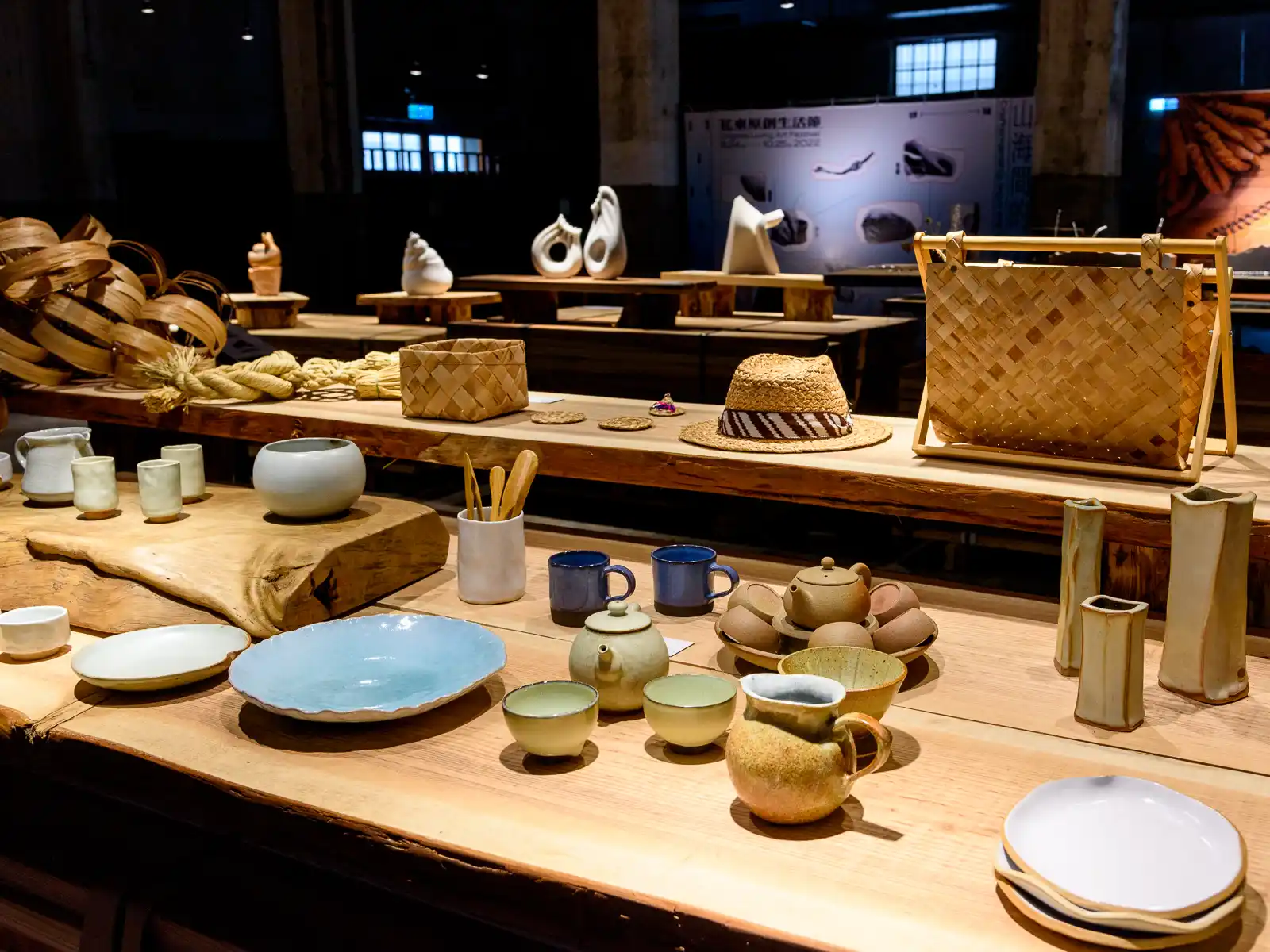 Hand-made pottery is display