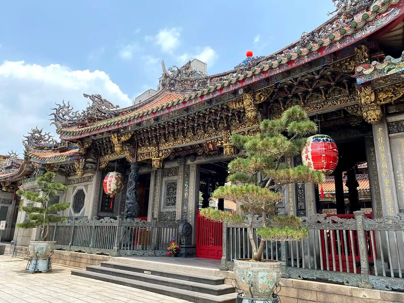 Intricate carvings on a temple facade.